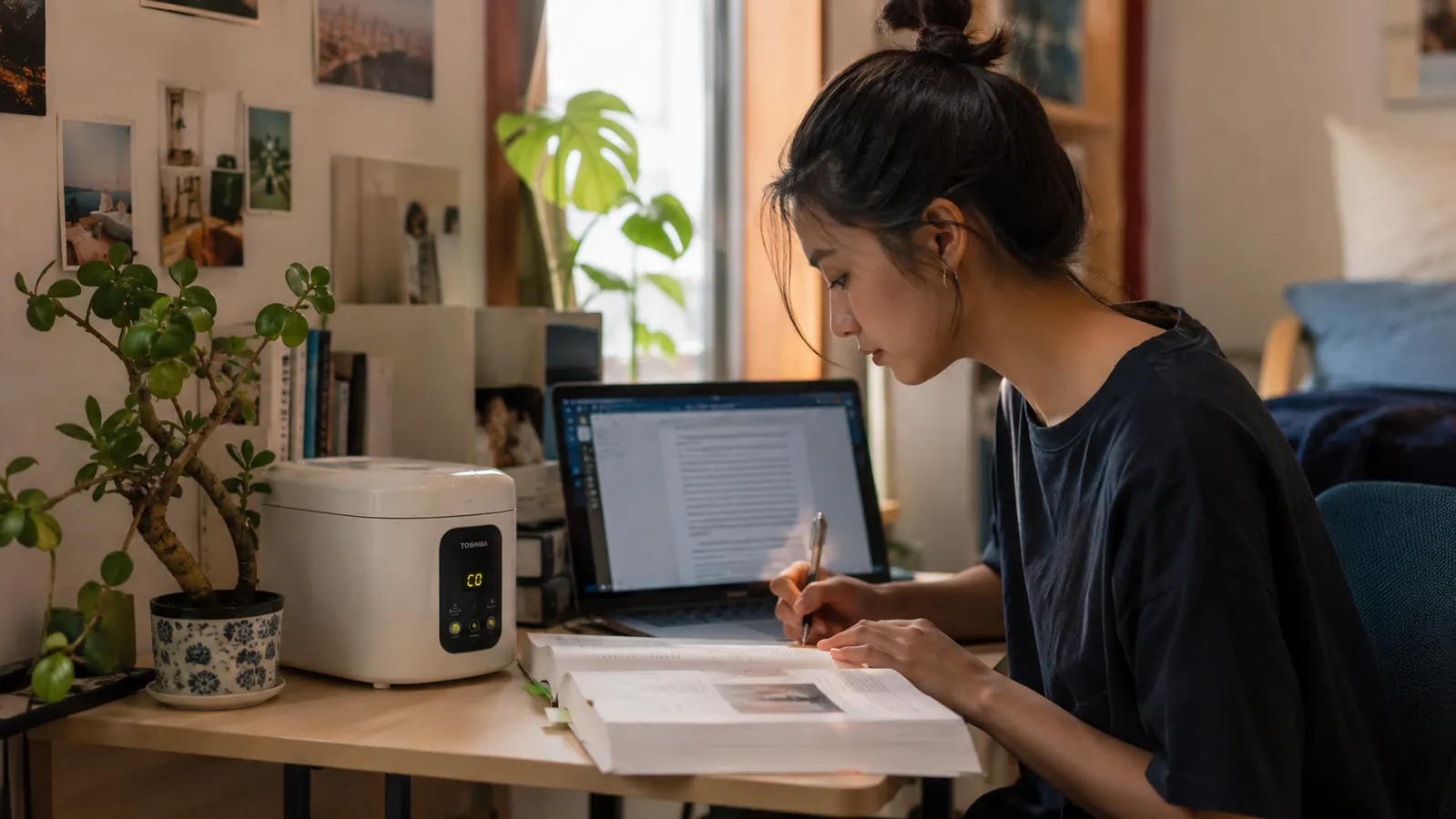 Dash Mini Rice Cooker next to a standard 6-cup rice cooker showing the size difference on a kitchen counter
