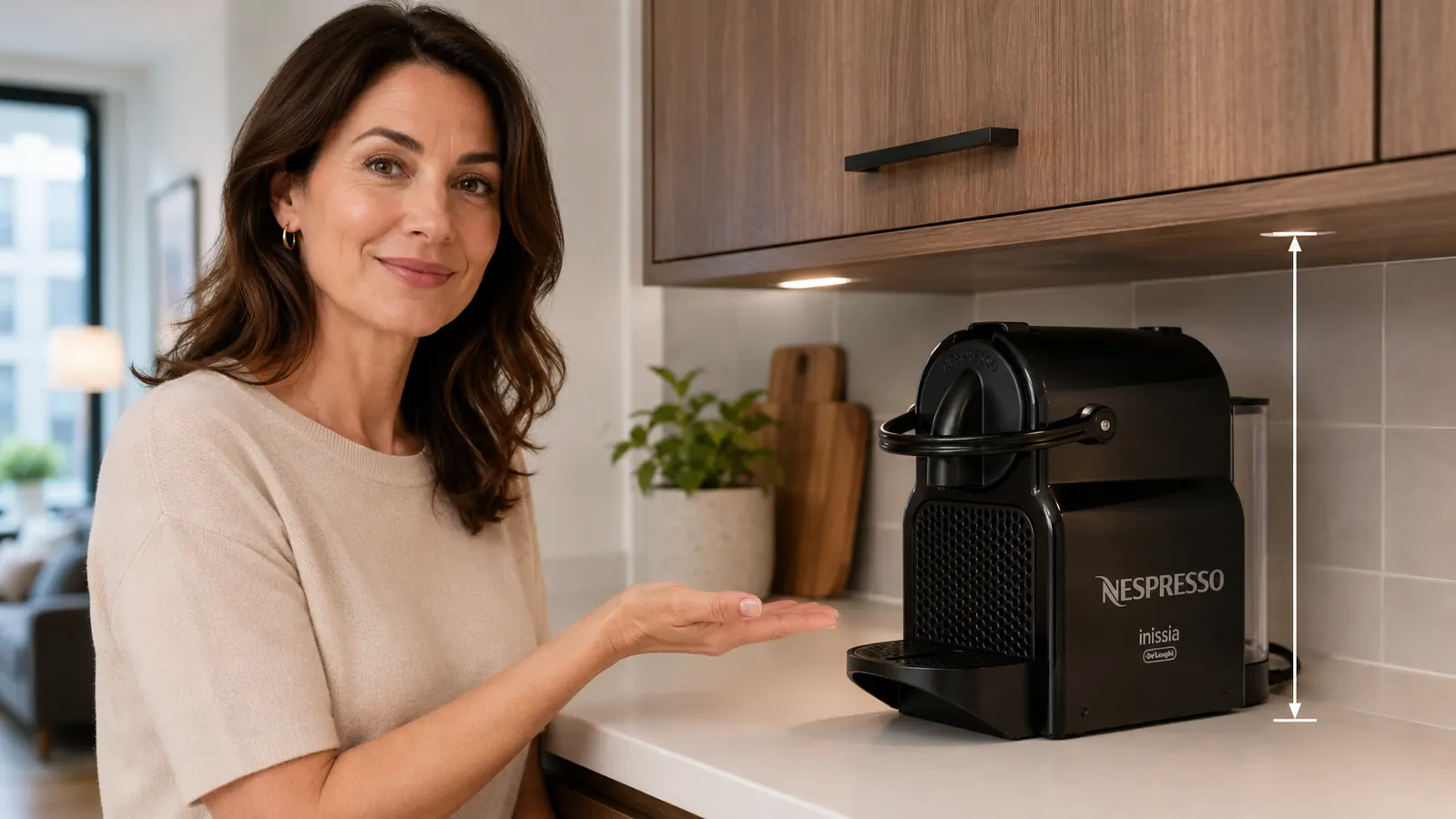 A used Nespresso capsule dropping into the built-in spent capsule container showing the auto-eject feature